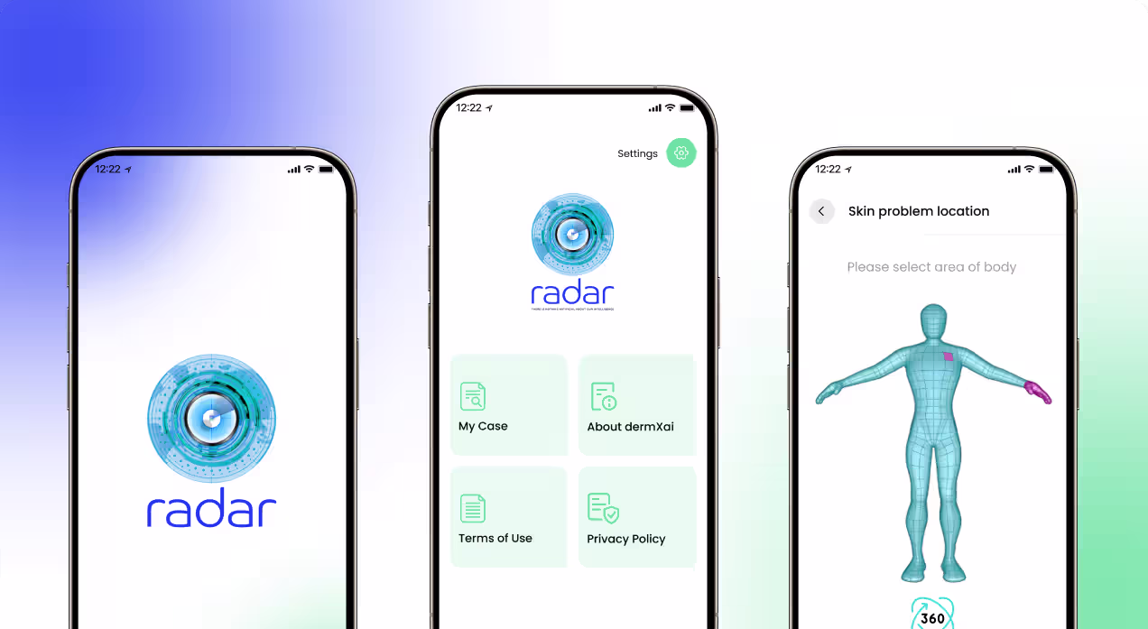 Remote dermatology assessment and triage platform mobile app screens