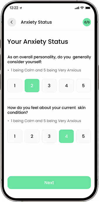 Dermatology symptom reporting screen with structured condition details