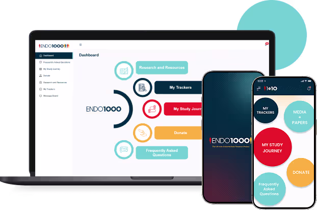 Digital research and health tracking platform for endometriosis mobile app screens