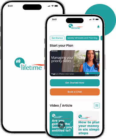 Lifetime Financial Wellbeing mobile app home screens for financial guidance