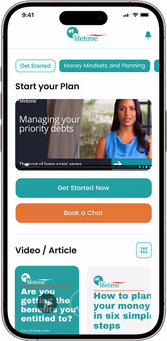 Personalized financial plan screen with advisor video guidance and recommendations