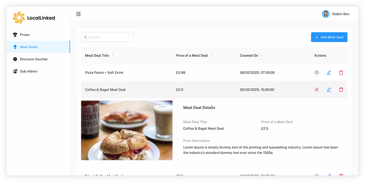 Student rewards admin panel for users businesses and analytics