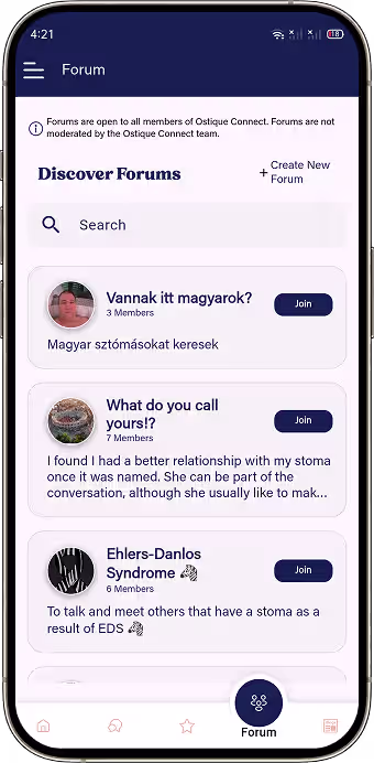 Ostomy community forums for shared discussions and support