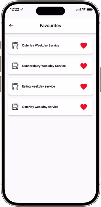 Shuttle favorites screen for saved routes and quick access